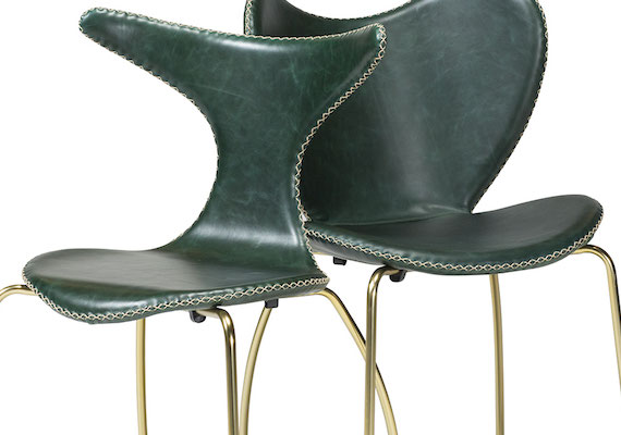 DOLPHIN CHAIR and BUTTERFLY CHAIR green leather w. gold legs